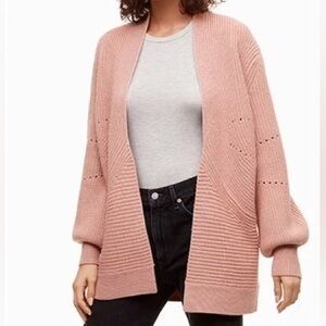 Aritzia Wilfred Darcey Cardigan - Light Pink Merino Wool Knit Sweater